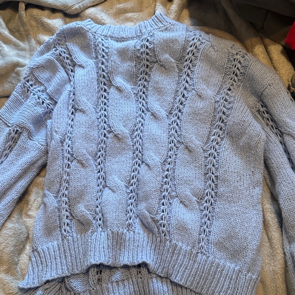 Cider Light Blue Cable Knit Sweater